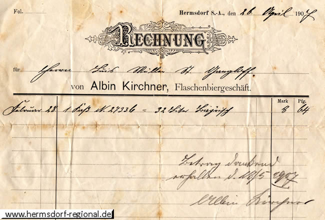 Rechnung von Albin Kirchner